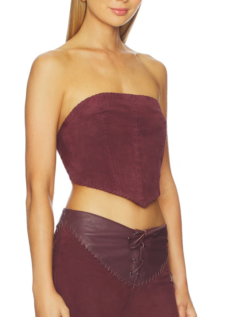 Understated Leather Hankerchif Whipstitch Top - Picture 2 of 8